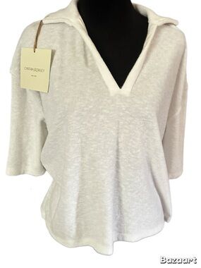 Cynthia Rowley Cream V-Neck Polo TerryClothTop size xL
